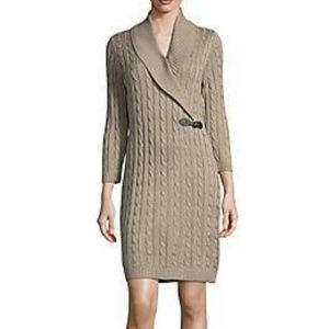 Calvin Klein Cable Knit Sweater Dress XL Tan Buckle Accent Old Money Preppy Chic